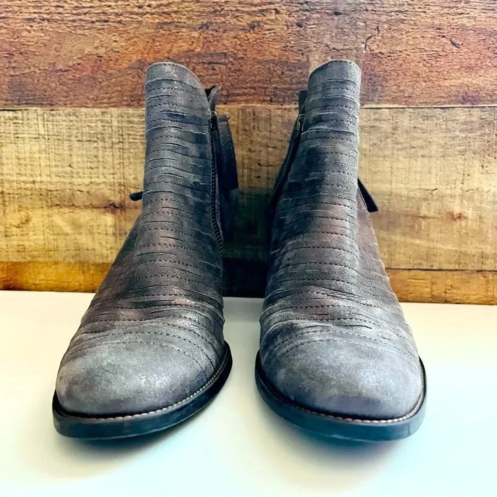 Paul Green Malibu Sliced Zip Ankle Bootie Chunky Nubuck Earth Metallic
